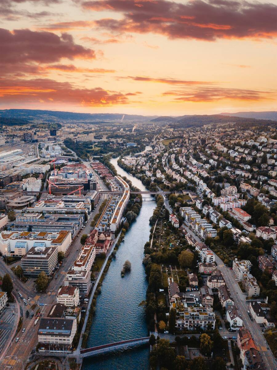 Aerial view of Lake Zürich and the city, Switzerland